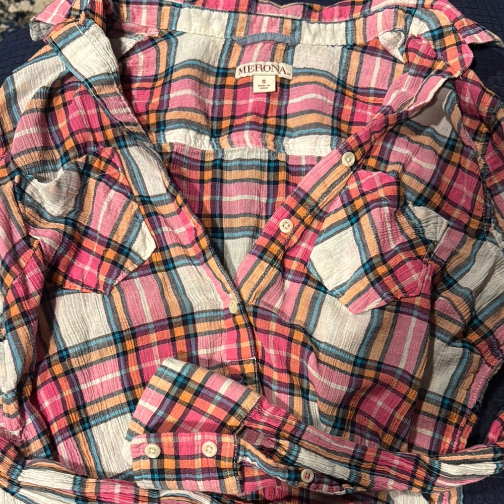 Merona Pink and Blue Button Down Shirt